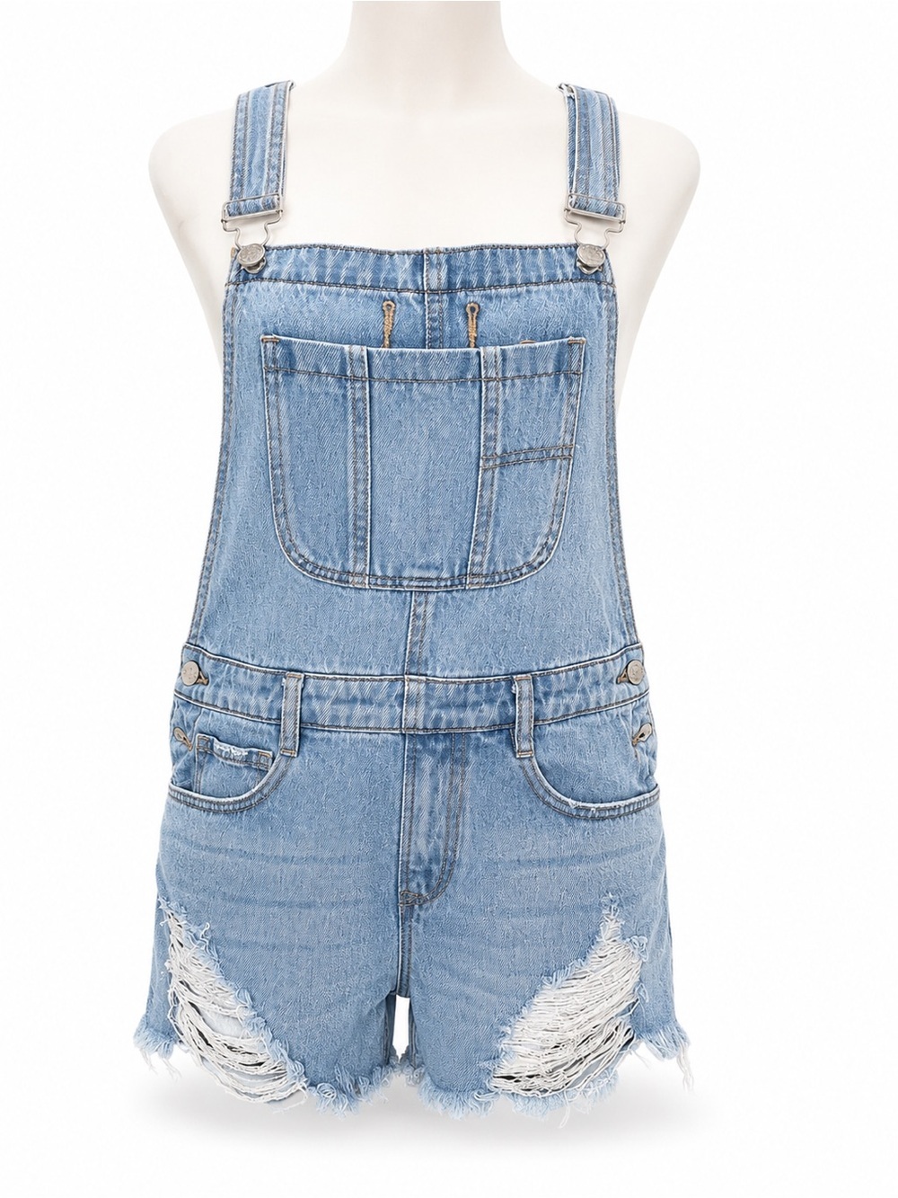 Insane Gene 100% Cotton Light Wash Denim Short Overalls